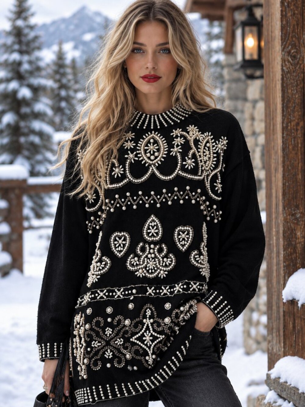 VINTAGE 1980s Margules Beaded Pearl Sweater S Oversized Holiday Christmas Glam - Picture 17 of 17